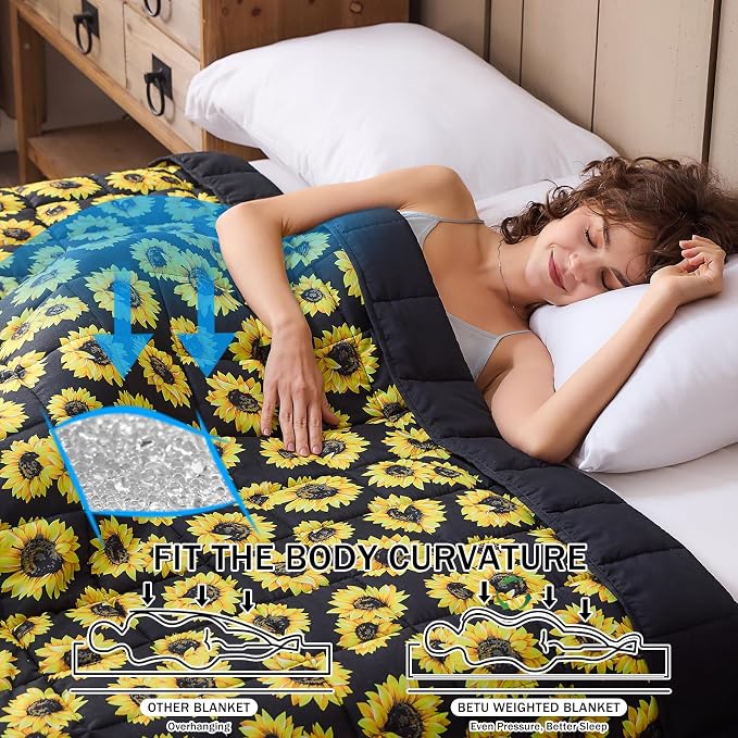 Sunflower Weighted Blanket for Adults 15lbs, Twin Full Size Cooling Heavy Throw - Image 3