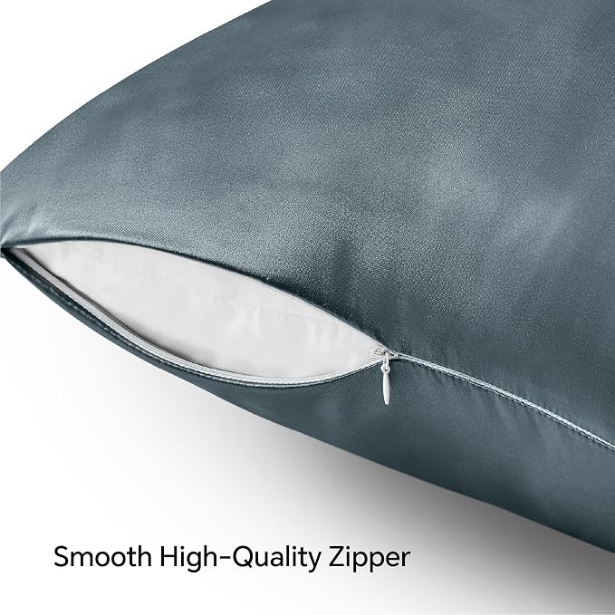 BEDELITE Satin Pillowcase with Zipper, Space Grey King Size Pillow Cases Set of - Image 5
