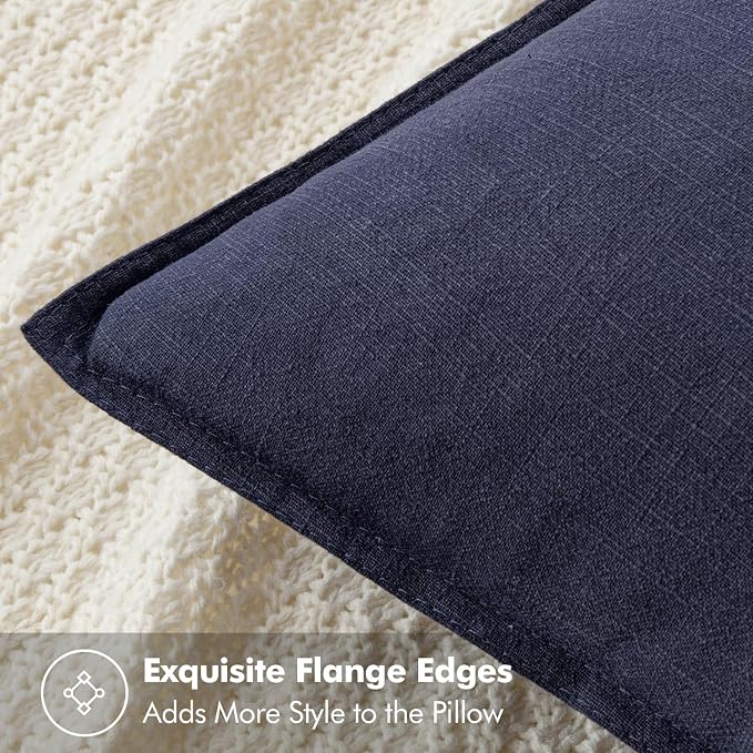 MIULEE Decorative Linen Pillow Covers 18x18 Inch Navy ​Boho Farmhouse​ ​Neutral - Image 2