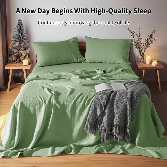 LBRO2M 100% Pure Linen Sheet Set Deep Pocket Up to 16" Bed Sheets Sets - Image 2