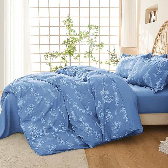 MUXHOMO Duvet Cover Full Size, Reversible Floral Ice Blue Duvet Cover Set - Image 2
