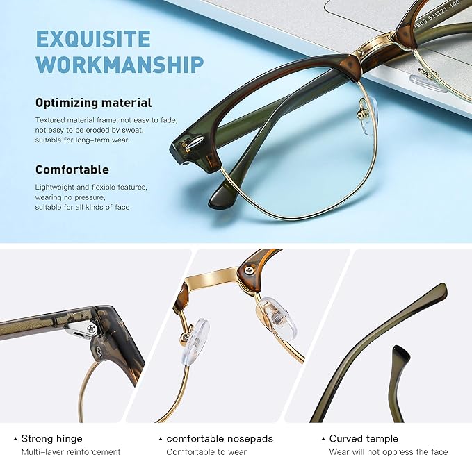 Blue Light Blocking Glasses Vintage Half Frame UV Clear Lens Anti Eyestrain - Image 3