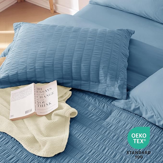MUXHOMO 5 Pieces Twin Comforter Set, Seersucker Bed in a Bag Twin Size - Image 8