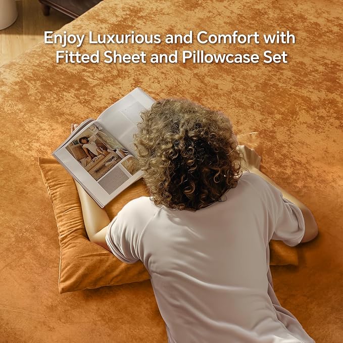 BEDELITE Velvet Fitted Sheet and Pillowcase Set, Luxury Soft Fuzzy Bottom Sheet - Image 2