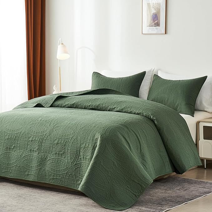akkialla King Quilt Bedding Set, Olive Green Ultrasonic King/Cal King Quilt Set - Image 2