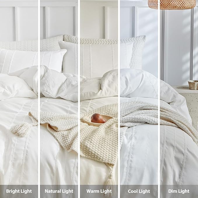 WARMDERN White Striped Weave Duvet Cover Queen, Boho Striped Pattern Printed - Image 8