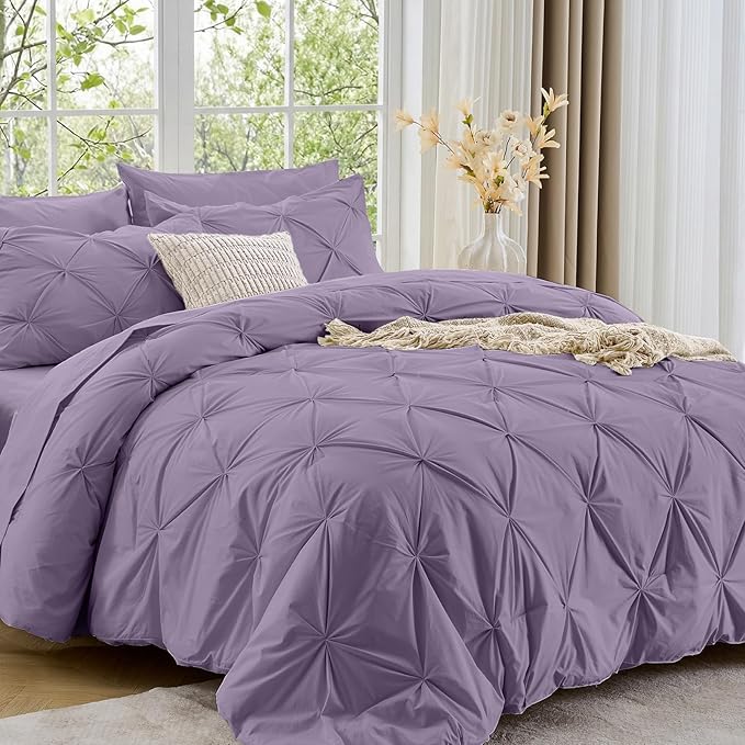 Sasttie California King Comforter Set, 7-Piece Bed in a Bag, Pintuck Bedding by SASTTIE