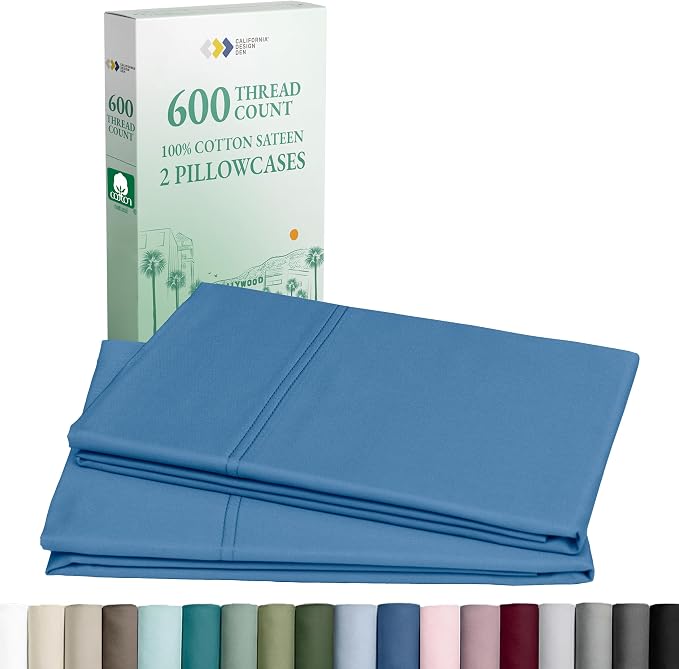 Pillow Cases Queen/Standard Set of 2-600 Thread Count Sateen, Natural 100% by CaliforniaDesignDen