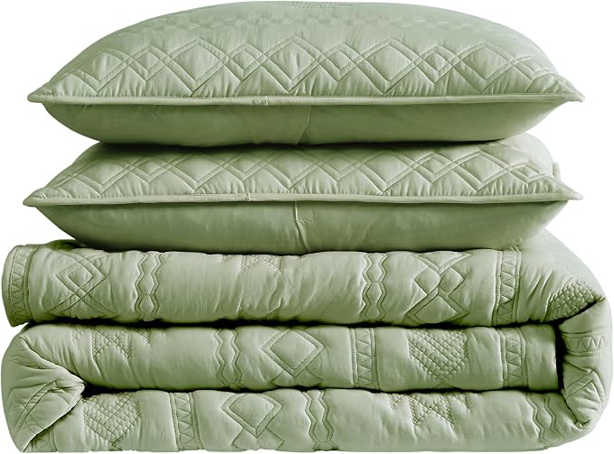 WDCOZY Boho Sage Green Oversized California Cal King Size Quilt Bedding Sets - Image 7