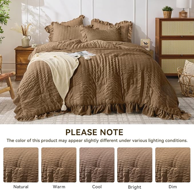 JOLLYVOGUE Twin Size Comforter Set, 2 Pieces Oak Brown Seersucker Lightweight - Image 8