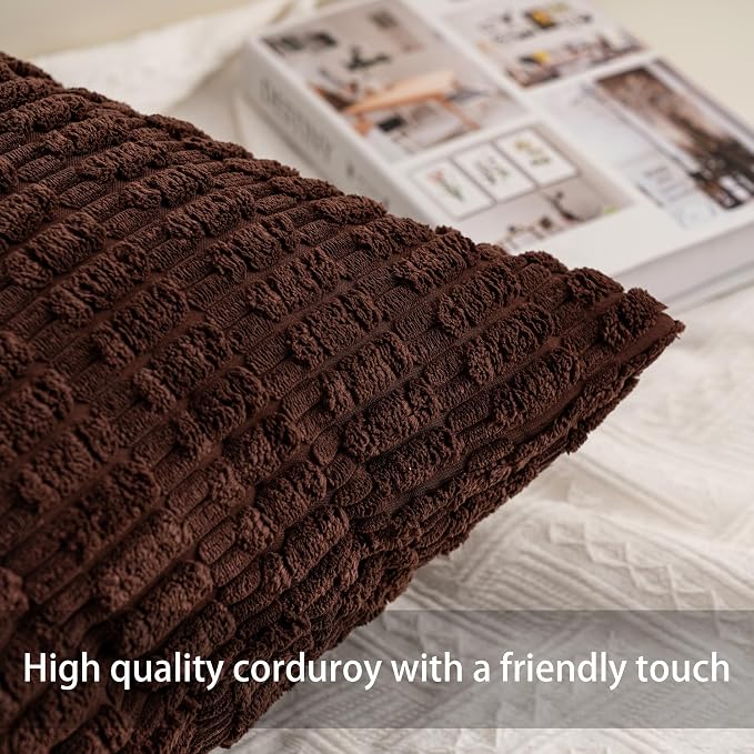 Aegero Pack of 2 Corduroy Decorative Throw Pillow Covers 24x24 InchSoft Striped - Image 2