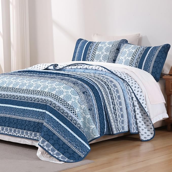 WONGS BEDDING Boho Quilt Set Full Size, Lightweight Microfiber Bedspread - Image 2