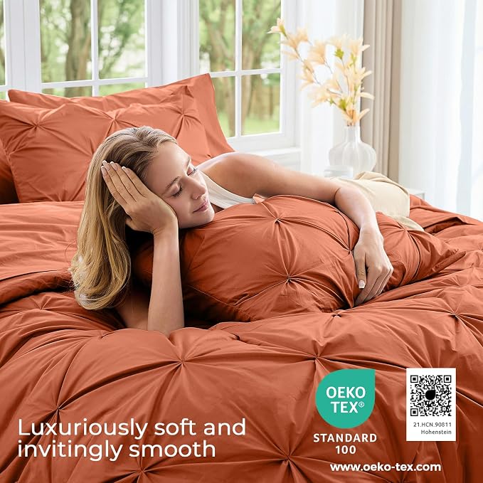 Sasttie Queen Comforter Set, 7-Piece Bed in a Bag, Pintuck Bedding Sets - Image 3