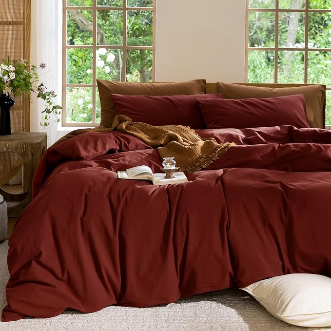 MooMee Bedding Duvet Cover Set 100% Washed Cotton Linen Like Textured - Image 9