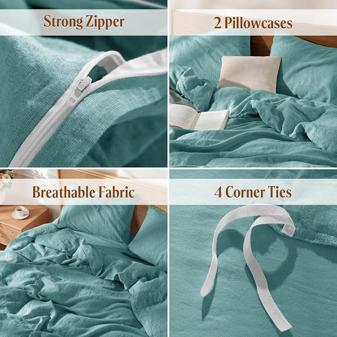 LBRO2M 100% France Linen Duvet Cover Set Cal King Size 3 Pcs Natural Flax - Image 5