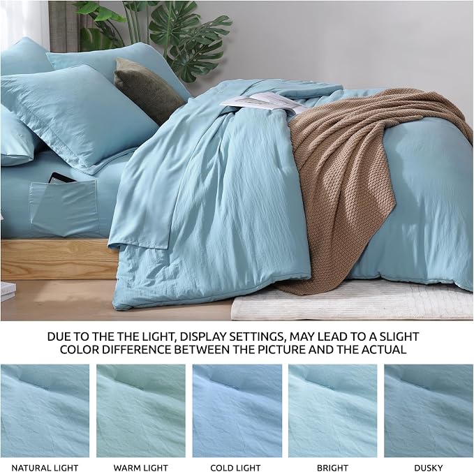 WRENSONGE Queen Comforter Set, 7 Pieces Soft Blue Bed in a Bag Queen - Image 6