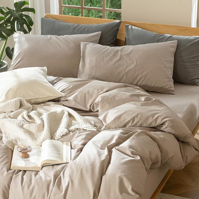 MooMee Bedding Duvet Cover Set 100% Washed Cotton Linen Like Textured - Image 9