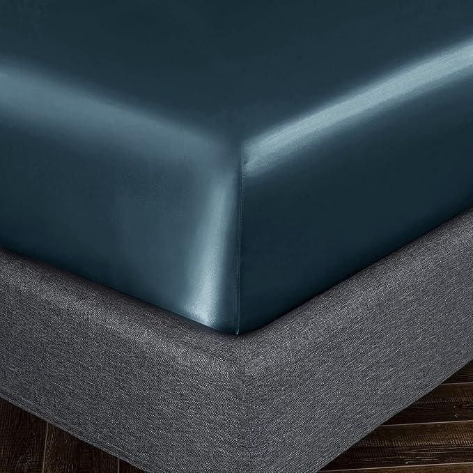Homiest Deep Sea Blue Satin Fitted Sheet King Size, Deep Pocket, Luxury & Ultra - Image 3