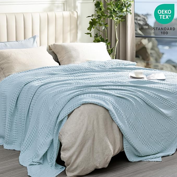 PHF Cooling Waffle Blanket King Size, Lightweight 60% Rayon from Bamboo & 40% - Image 3