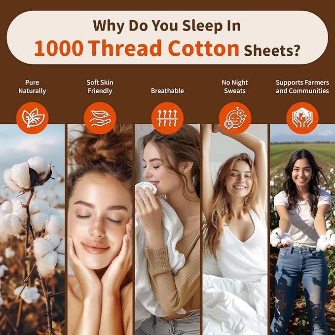 LBRO2M 1000 Thread Count 100% Egyptian Cotton Sheets Set 6 Piece Sets King Bed - Image 4