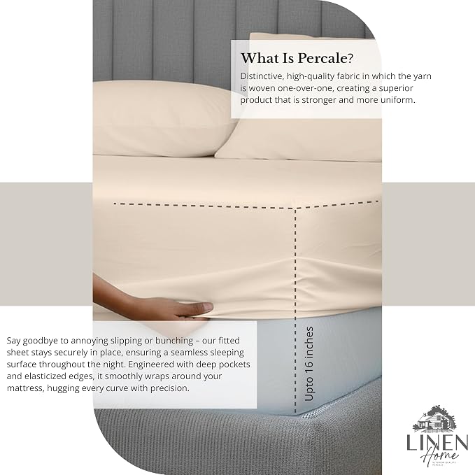 Linen Home 100% Cotton Percale Sheet Set, Full Size, Deep Pocket, 6 Pieces Set - Image 4
