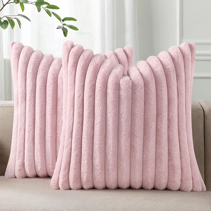 Pallene Faux Fur Plush Throw Pillow Covers 26x26 Set of 2, Luxury Soft Fluffy by PALLENE