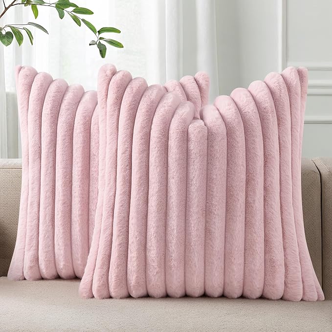 Pallene Faux Fur Plush Throw Pillow Covers 24x24 Set of 2, Luxury Soft Fluffy by PALLENE