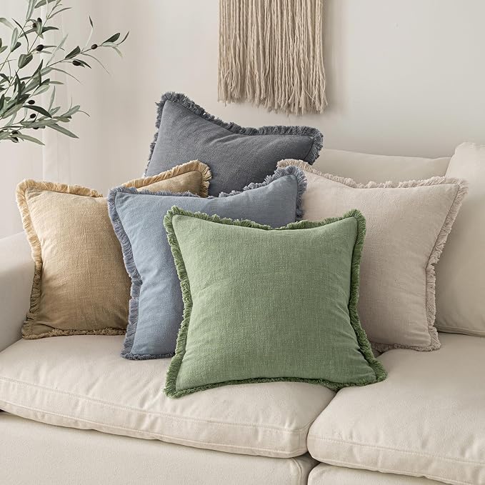 MIULEE Decorative Throw Pillow Covers Neutral Linen Fringe Throw Pillows Euro - Image 6