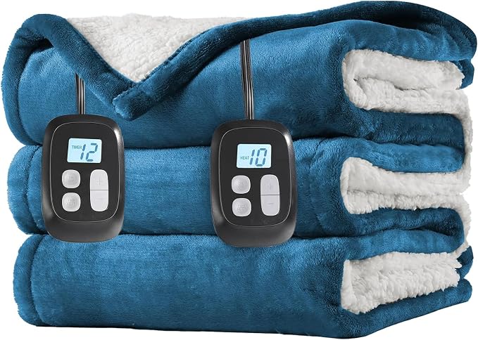 LaffyLo Electric Heated Blanket King Size 90 x 100, Dual Control, Fast Heating by LAFFYLO