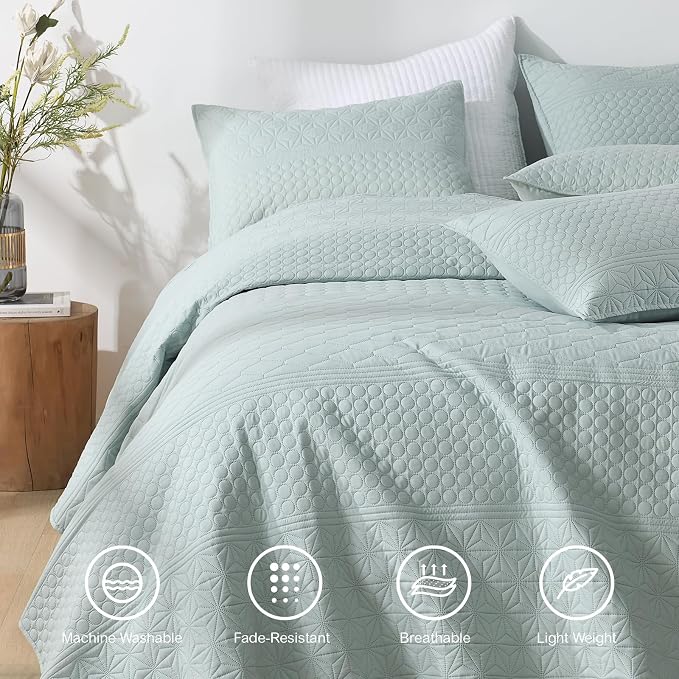 HORIMOTE HOME Sprout Green Queen Size Quilt Set - Image 3