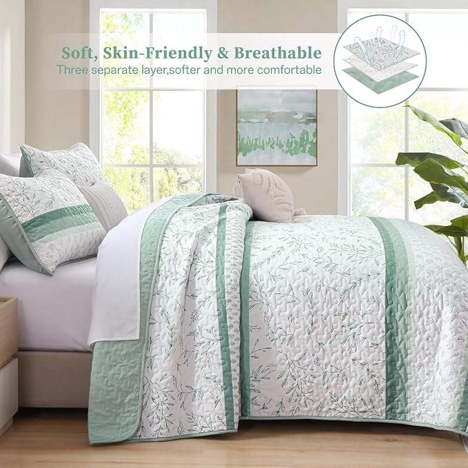 Quilt Set King Size, 3 Piece Soft Lightweight Microfiber Quilt Bedding Set - Image 3