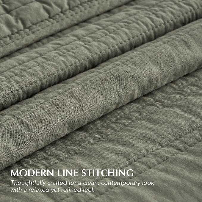 EVERGRACEHOME 100% Cotton Modern Lines Quilt Set Queen Size, Pre-Washed Soft - Image 4