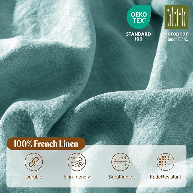 LBRO2M 100% France Linen Duvet Cover Set Cal King Size 3 Pcs Natural Flax - Image 3