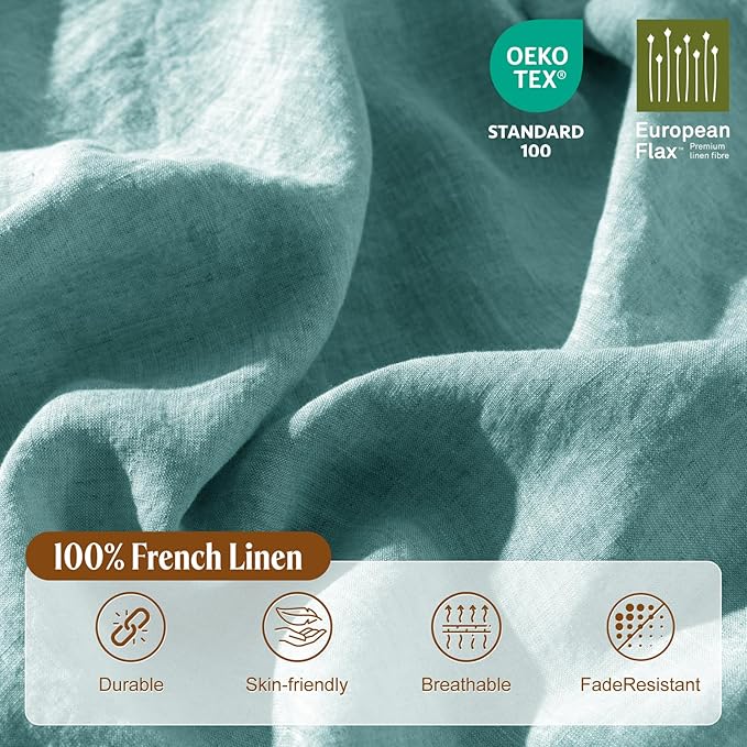 LBRO2M 100% France Linen Duvet Cover Set Queen Size 3 Pcs Natural Flax - Image 3