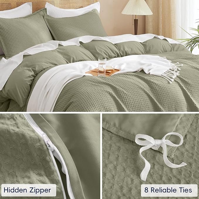 PHF Waffle Duvet Cover Set Queen Size, No Snagging Ultra Soft Luxury Textured - Image 5