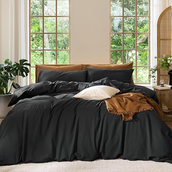 MooMee Bedding Duvet Cover Set 100% Washed Cotton Linen Like Textured by MOOMEE