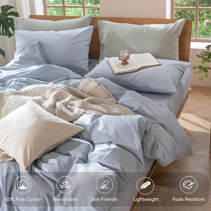 MooMee Bedding Duvet Cover Set 100% Washed Cotton Linen Like Textured - Image 4