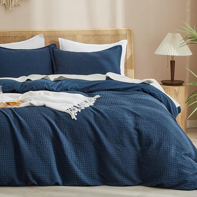 PHF Waffle Weave Duvet Cover Set King Size, No Snagging Ultra Soft Luxury by PHF