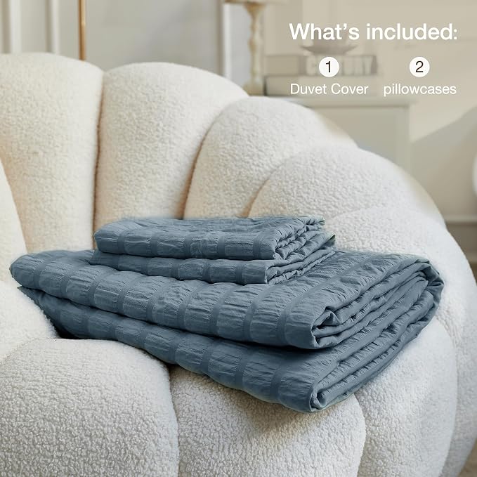 JELLYMONI Sierra Blue Duvet Cover Twin Size, Soft Breathable Seersucker Duvet - Image 7