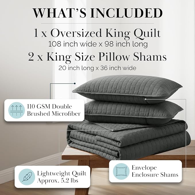 Southshore Fine Living, Inc. Oversized Quilt King Size Set, Microfiber Quilted - Image 2