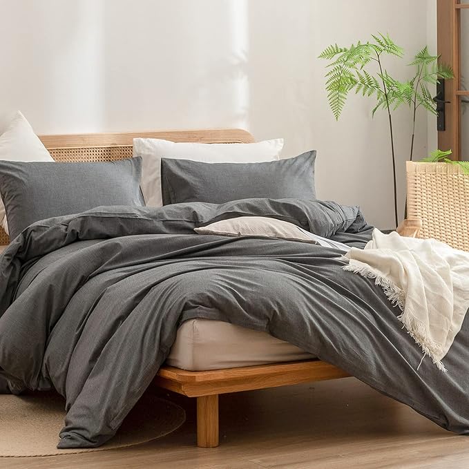 BESTOUCH Duvet Cover Set 100% Washed Cotton Linen Feel Super Soft Comfortable - Image 4