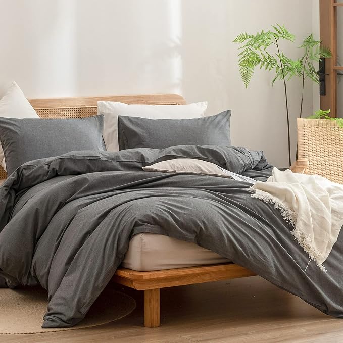 BESTOUCH Duvet Cover Set 100% Washed Cotton Linen Feel Super Soft Comfortable - Image 4