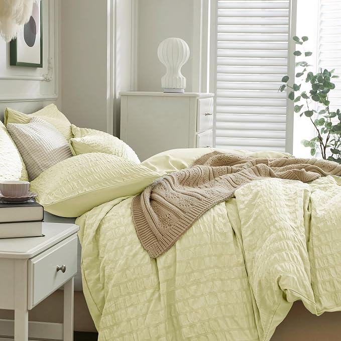 JELLYMONI Light Yellow Duvet Cover Full Size, Soft Breathable Seersucker Duvet - Image 7