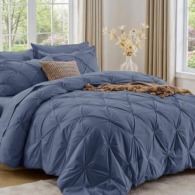 Sasttie California King Comforter Set, 7-Piece Bed in a Bag Cal King, Pintuck by SASTTIE