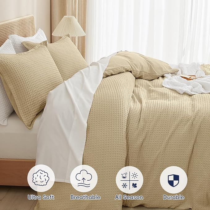 PHF Waffle Weave Duvet Cover Set Queen Size, No Snagging Ultra Soft Luxury - Image 4