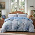 OAITE Duvet Cover Twin Size, Reversible Flower Blue Duvet Cover Set by OAITE