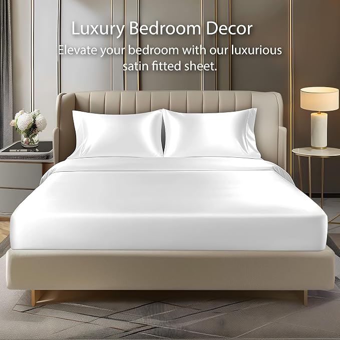 BEDELITE Satin Fitted Sheet and Pillowcase Set, Luxury Soft Similar to Silk - Image 2