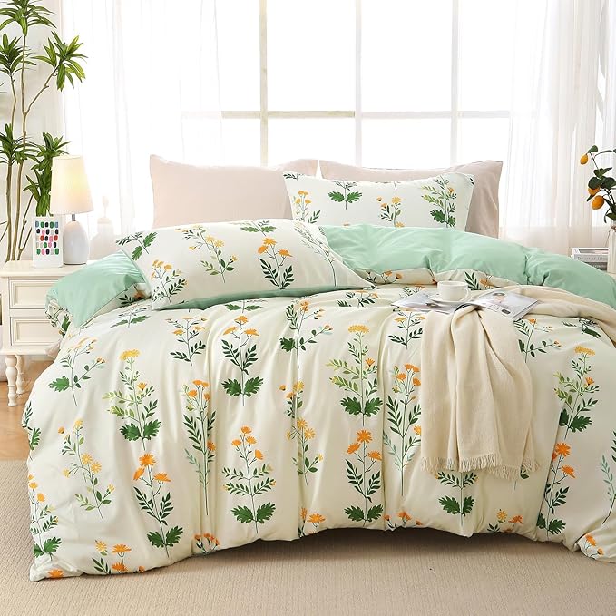 MUXHOMO Duvet Cover Queen Size, Reversible Floral Vintage Duvet Cover Set by MUXHOMO