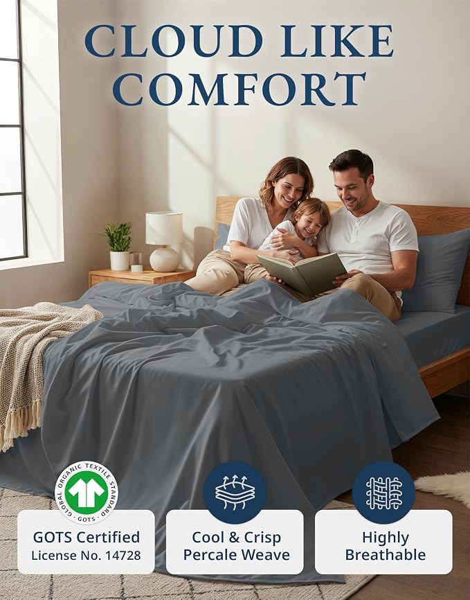 LANE LINEN 100% Organic Cotton 3Pc Bed Sheets Twin Size, Classic Percale Weave - Image 2