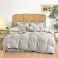 Wake In Cloud - Striped Cotton Duvet Cover Set, 100% Washed Cotton Textured by WakeInCloud